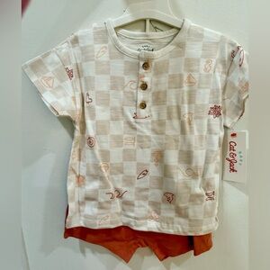 Cat & Jack Beige Checkered Tee and Rust Shorts Set